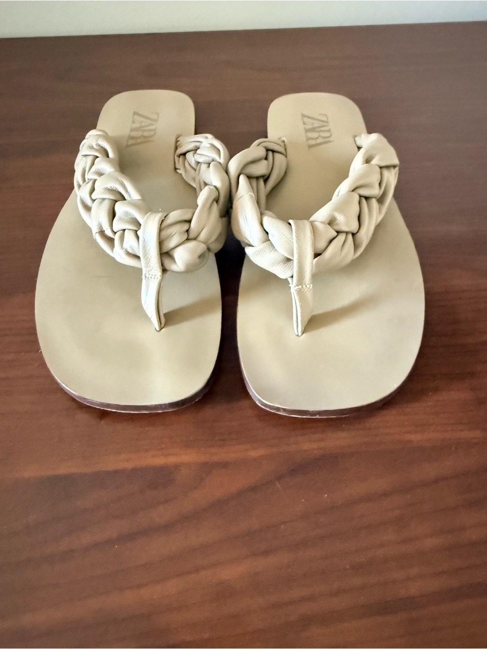 Zara Sage Green Braided Thong Sandals